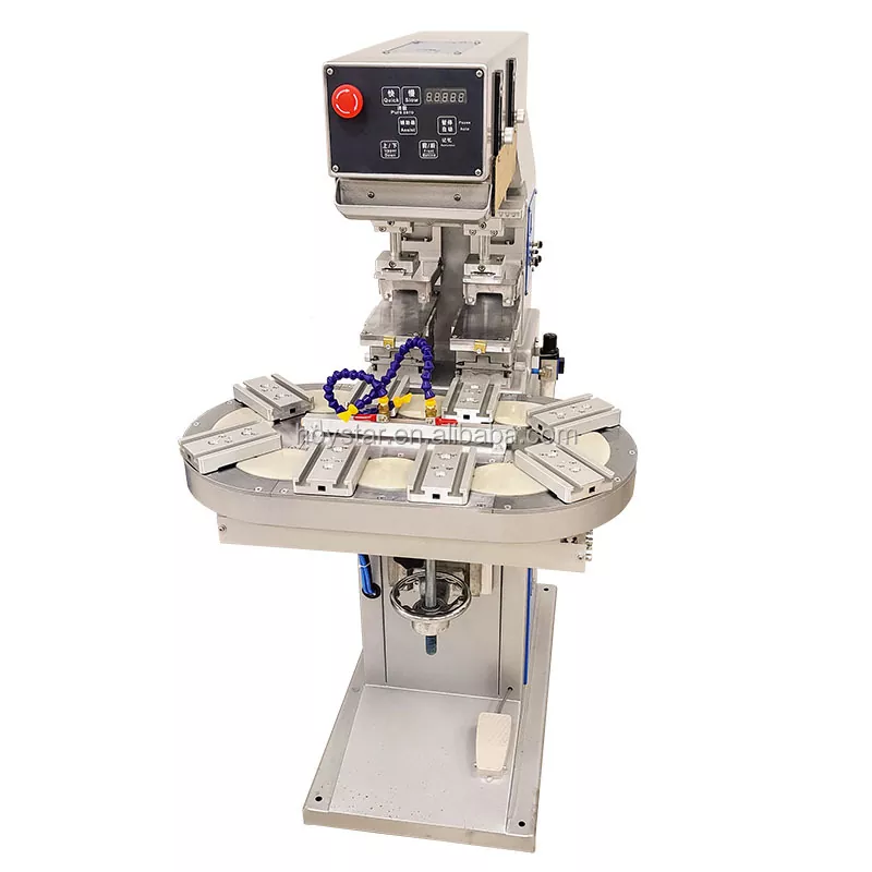 Mașină de tampografie cu masă rotativă în două culori